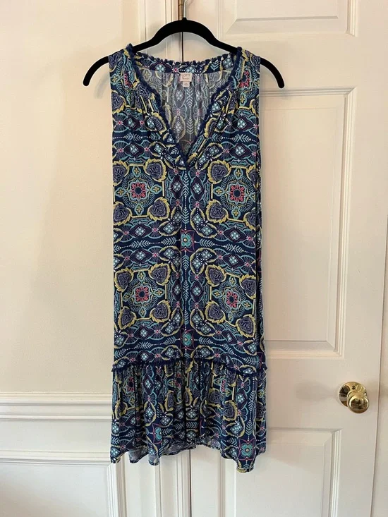 LOFT Beach Bandanna Split Neck Dress size M - Picture 2 of 9